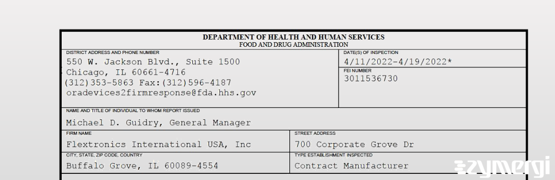 FDANews 483 Flextronics International USA, Inc Apr 19 2022 top