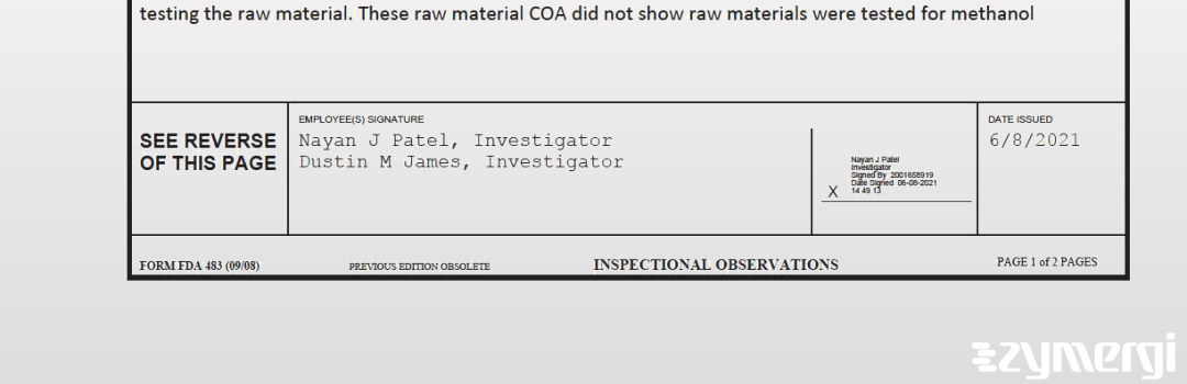 Dustin M. James FDA Investigator Nayan J. Patel FDA Investigator 