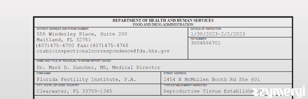 FDANews 483 Florida Fertility Institute, P.A. Feb 2 2023 top