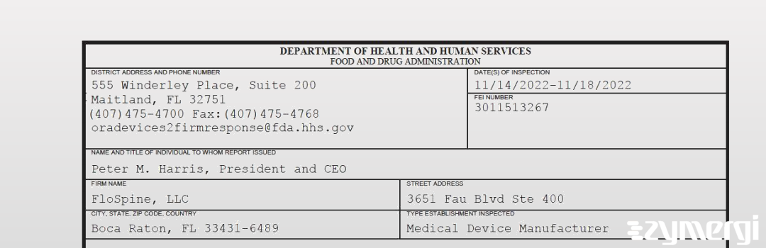 FDANews 483 FloSpine, LLC Nov 18 2022 top