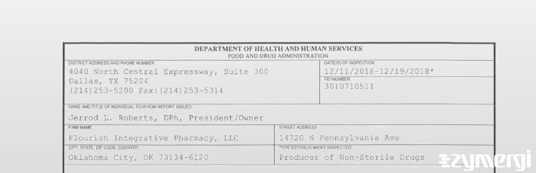 FDANews 483 Flourish Integrative Pharmacy, LLC Dec 19 2018 top