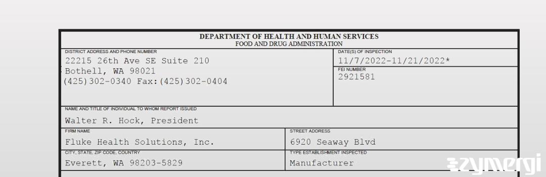 FDANews 483 Fluke Health Solutions, Inc. Nov 21 2022 top