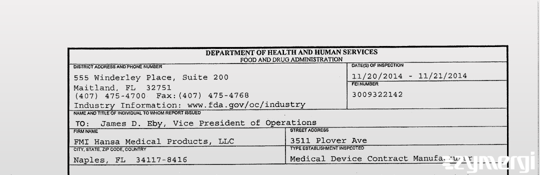 FDANews 483 FMI Hansa Medical Products, LLC Nov 21 2014 top