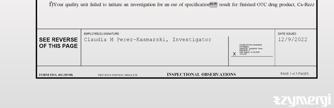 Claudia M. Perez-Kasmarski FDA Investigator 