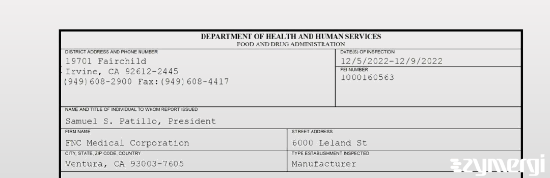 FDANews 483 FNC Medical Corporation Dec 9 2022 top