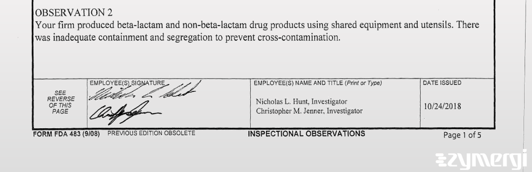 Nicholas L. Hunt FDA Investigator Christopher M. Jenner FDA Investigator 