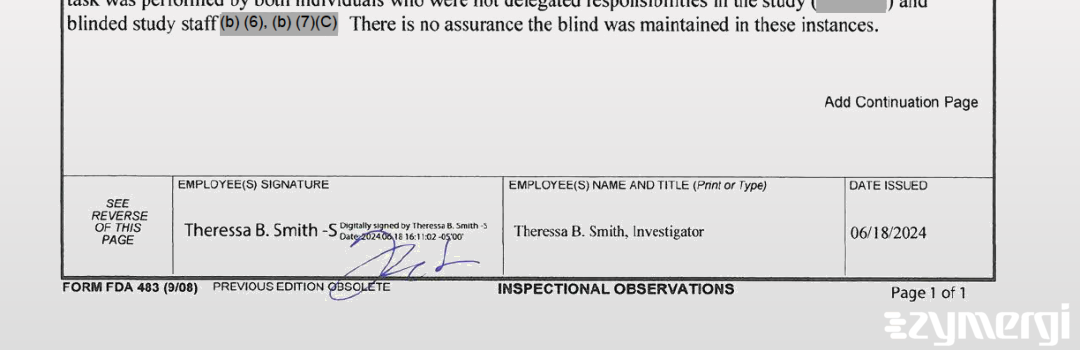 Theressa B. Smith FDA Investigator