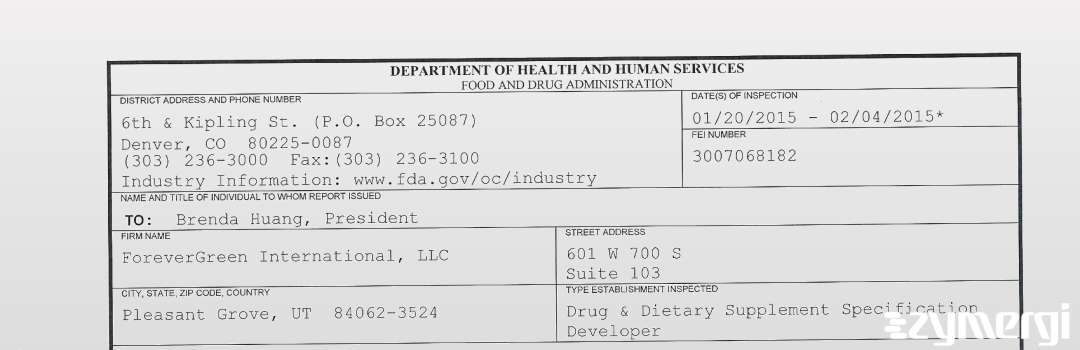 FDANews 483 ForeverGreen International, LLC Feb 4 2015 top