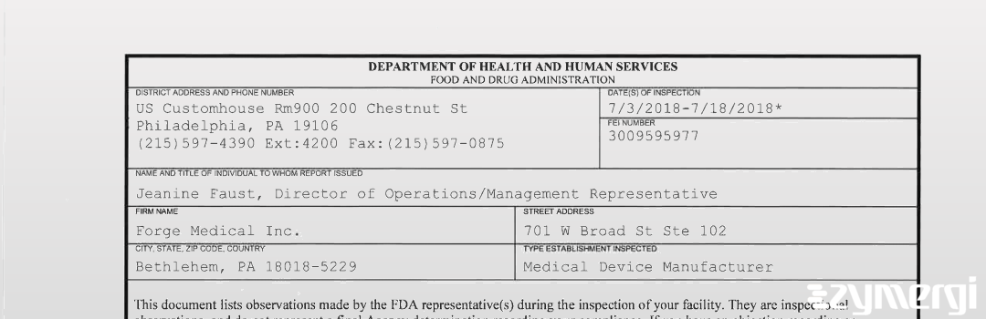 FDANews 483 Forge Medical Inc. Jul 18 2018 top