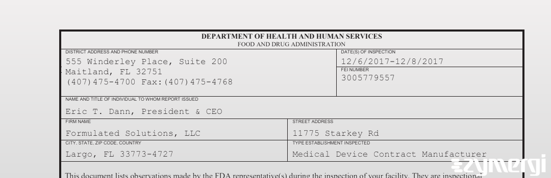 FDANews 483 Formulated Solutions, LLC Dec 8 2017 top