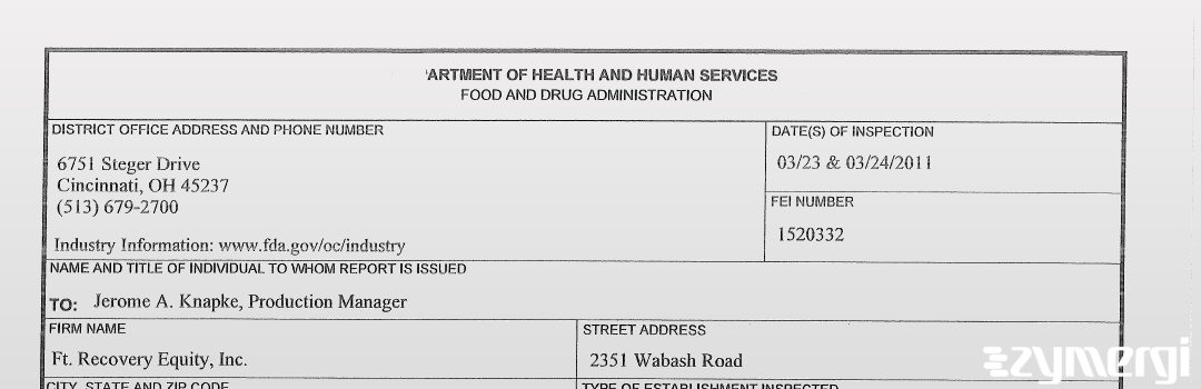 FDANews 483 Fort Recovery Equity Inc Mar 30 2011 top