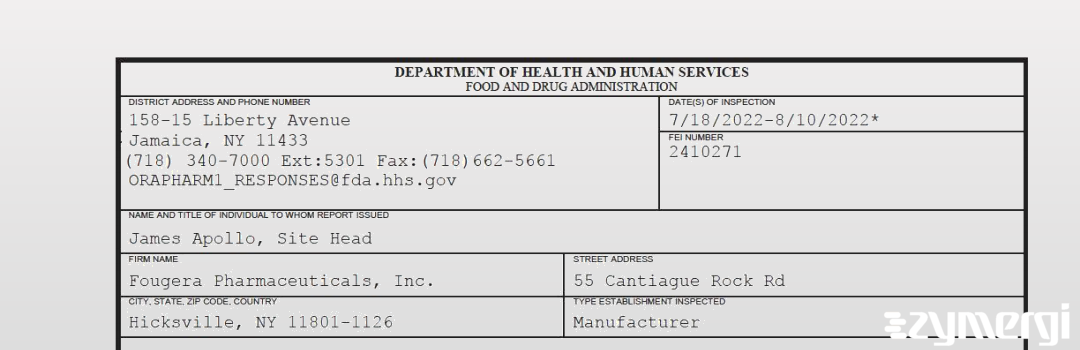 FDANews 483 Fougera Pharmaceuticals, Inc. Aug 10 2022 top