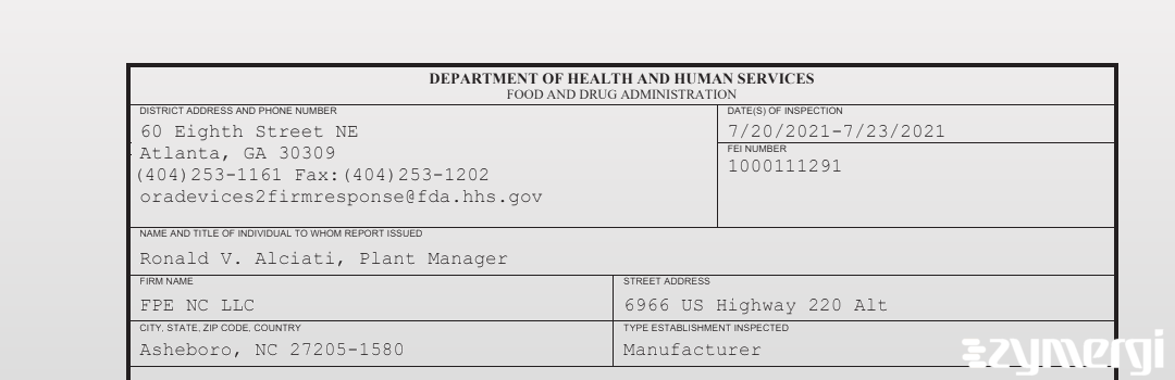 FDANews 483 FPE NC LLC Jul 23 2021 top