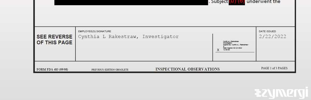 Cynthia L. Rakestraw FDA Investigator