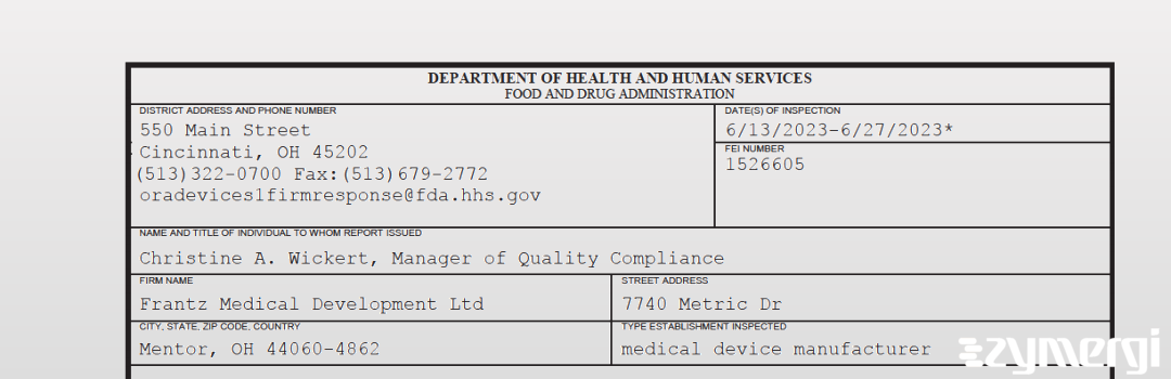 FDANews 483 Frantz Medical Development Ltd Jun 27 2023 top