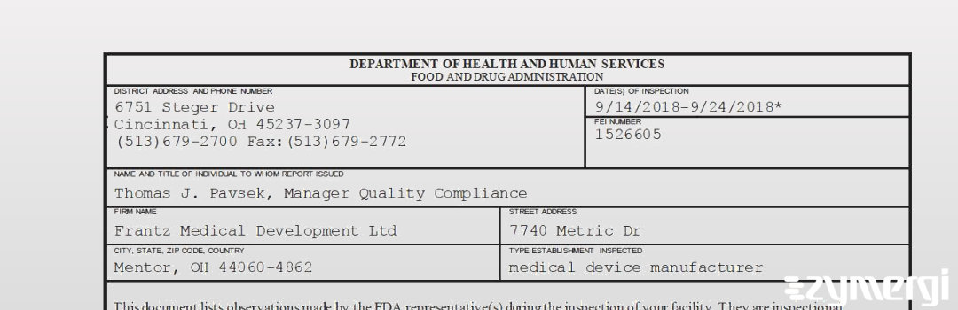 FDANews 483 Frantz Medical Development Ltd Sep 24 2018 top