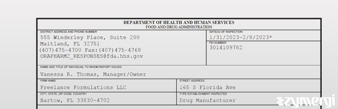 FDANews 483 Freelance Formulations LLC Feb 8 2023 top