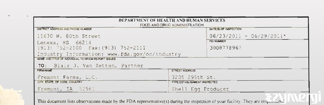 FDANews 483 Fremont Farms, L.C. Jun 29 2011 top