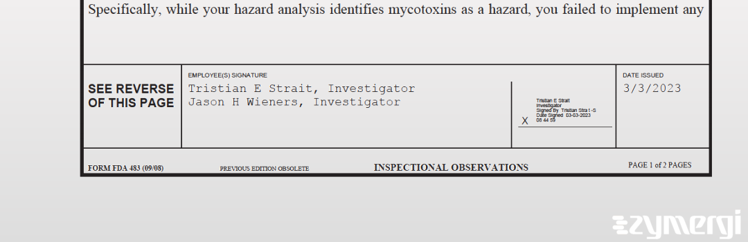 Jason H. Wieners FDA Investigator Tristian E. Strait FDA Investigator 