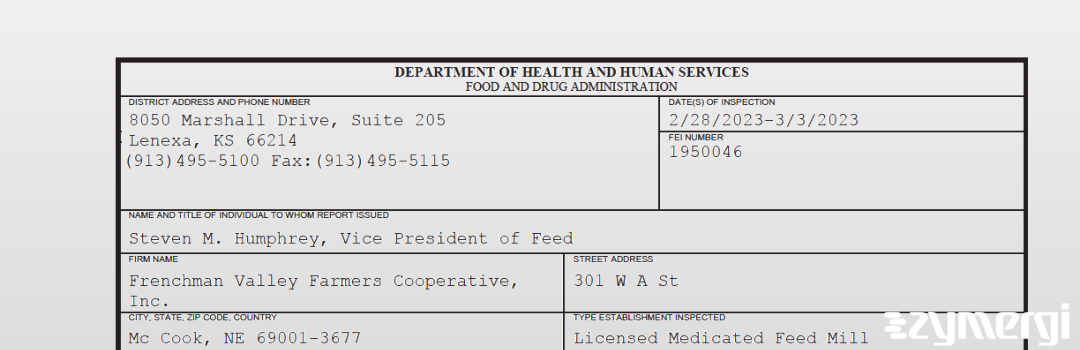 FDANews 483 Frenchman Valley Farmers Cooperative, Inc. Mar 3 2023 top