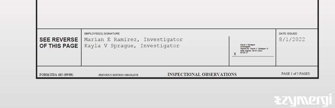 Marian E. Ramirez FDA Investigator Kayla V. Sprague FDA Investigator 