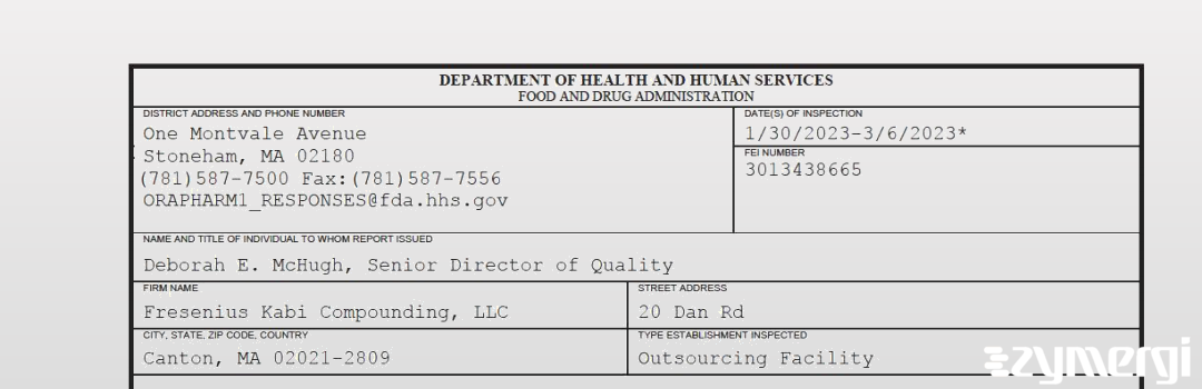 FDANews 483 Fresenius Kabi Compounding, LLC Mar 6 2023 top