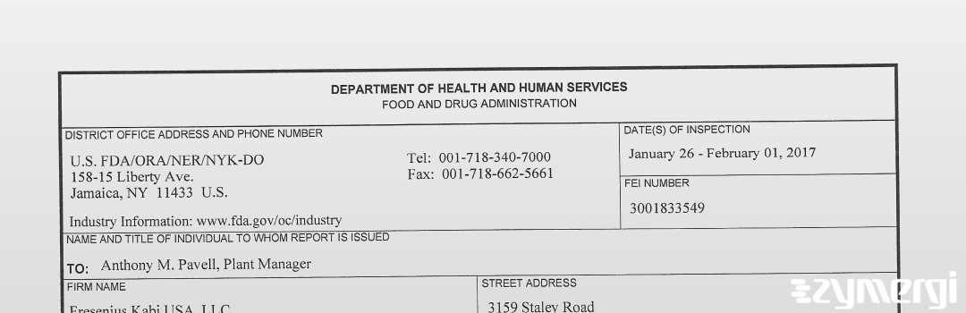 FDANews 483 Fresenius Kabi USA, LLC Feb 1 2017 top