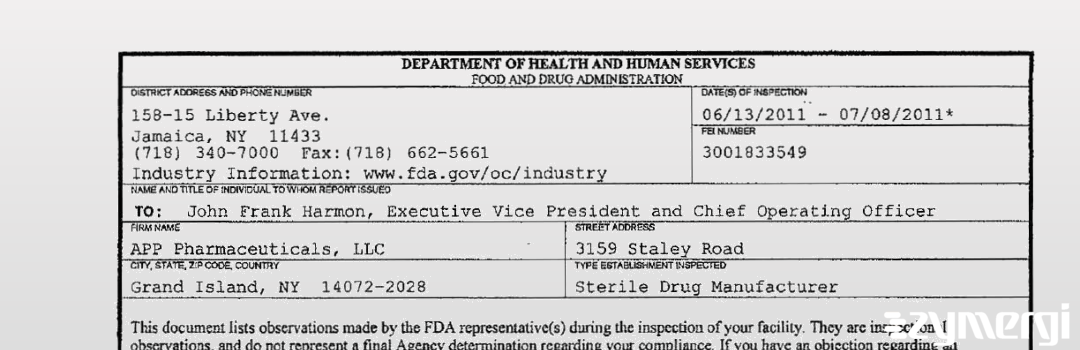 FDANews 483 Fresenius Kabi USA, LLC Jul 8 2011 top