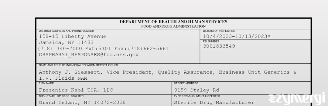 FDANews 483 Fresenius Kabi USA, LLC Oct 13 2023 top