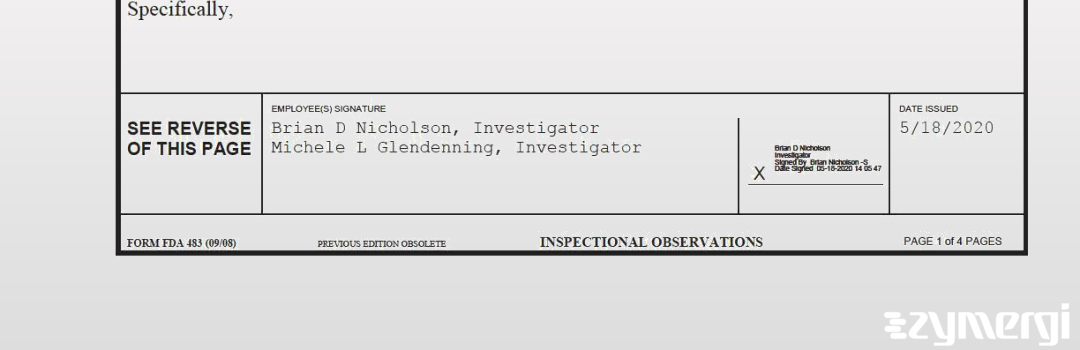 Michele L. Glendenning FDA Investigator Brian D. Nicholson FDA Investigator 