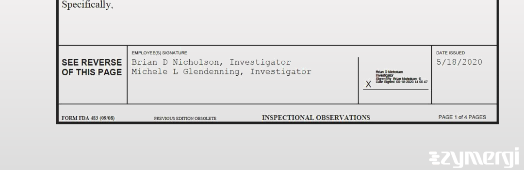 Michele L. Glendenning FDA Investigator Brian D. Nicholson FDA Investigator