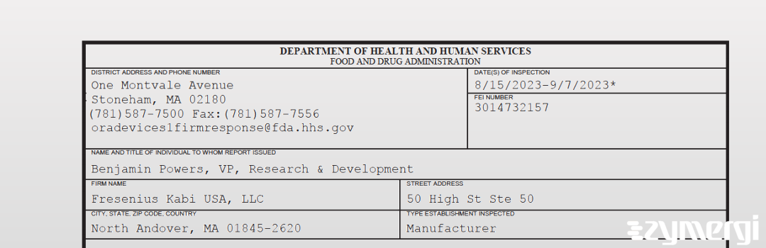 FDANews 483 Fresenius Kabi USA, LLC Sep 7 2023 top