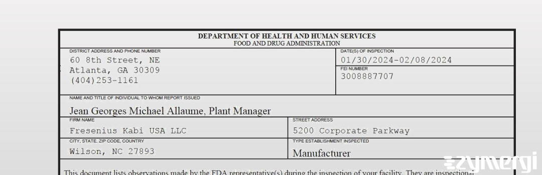 FDANews 483 Fresenius Kabi USA, LLC Feb 8 2024 top