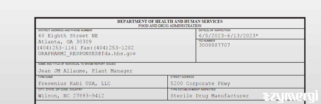 FDANews 483 Fresenius Kabi USA, LLC Jun 13 2023 top