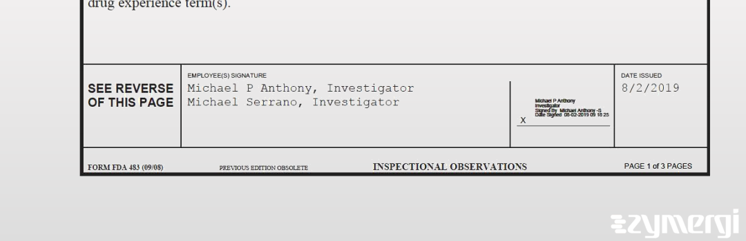 Michael Serrano FDA Investigator Michael P. Anthony FDA Investigator 