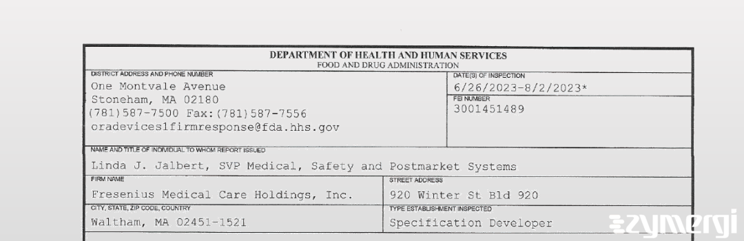 FDANews 483 Fresenius Medical Care Holdings, Inc. Aug 2 2023 top