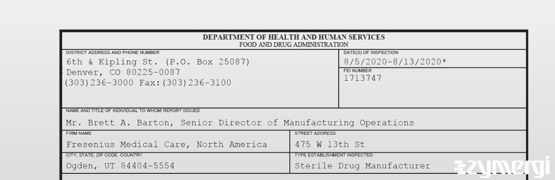 FDANews 483 Fresenius Medical Care North America Aug 13 2020 top