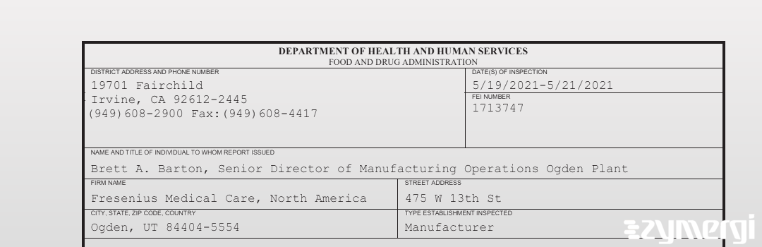 FDANews 483 Fresenius Medical Care North America May 21 2021 top