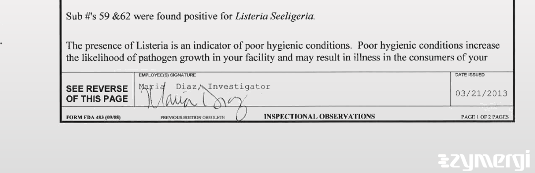 Jennifer C. Adams FDA Investigator Tara C. Alcazar FDA Investigator Jennifer C. Johnson FDA Investigator Lauren A. Crivellone FDA Investigator Maria Diaz FDA Investigator Tara A. Marshall FDA Investigator
