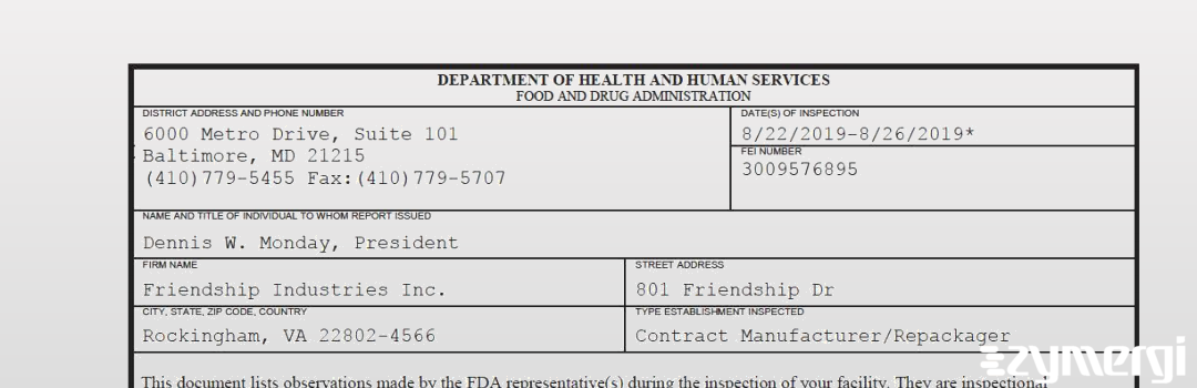 FDANews 483 Friendship Industries Inc. Aug 26 2019 top