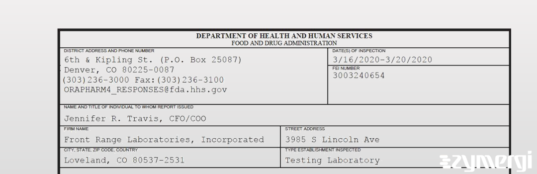 FDANews 483 Front Range Laboratories, Incorporated Mar 20 2020 top