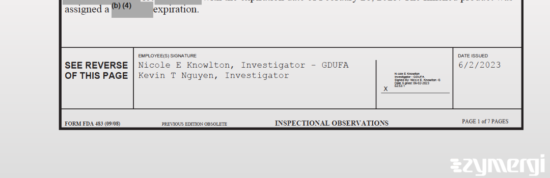 Nicole E. Knowlton FDA Investigator Kevin T. Nguyen FDA Investigator 