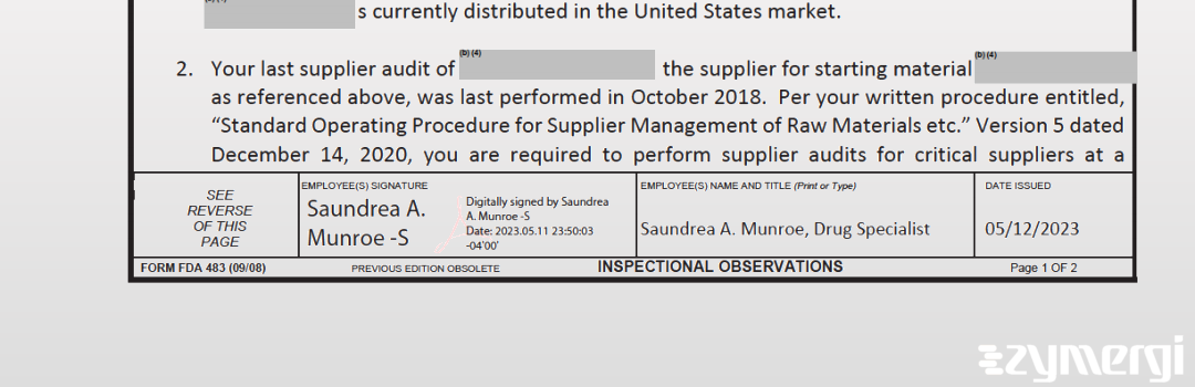 Saundrea A. Munroe FDA Investigator