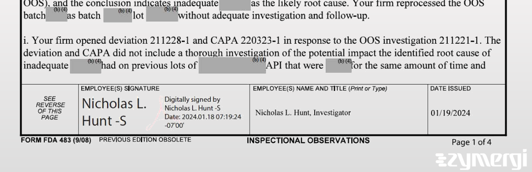 Nicholas L. Hunt FDA Investigator 