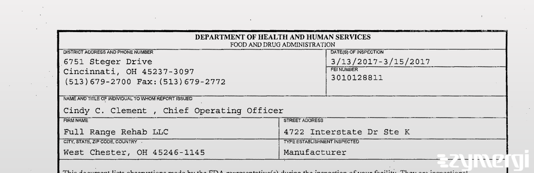 FDANews 483 Full Range Rehab LLC Mar 15 2017 top