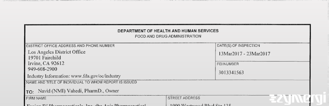 FDANews 483 Fusion IV Pharmaceuticals, Inc. dba Axia Pharmaceutical Mar 23 2017 top