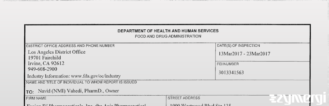 FDANews 483 Fusion IV Pharmaceuticals, Inc. dba Axia Pharmaceutical Mar 23 2017 top