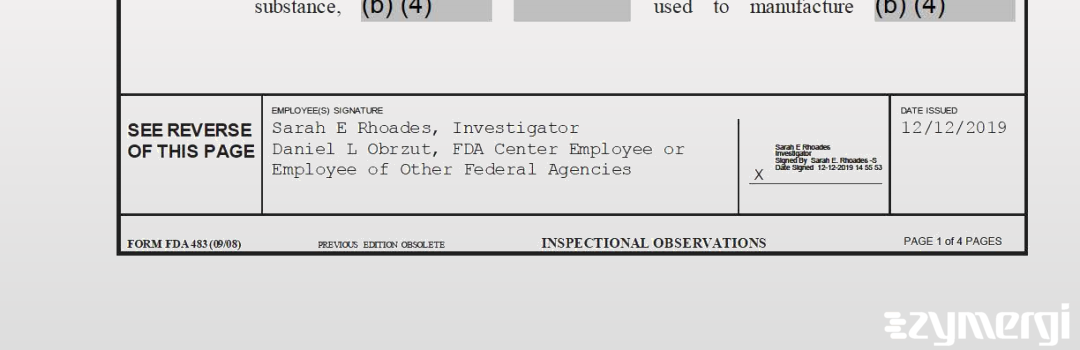 Sarah E. Rhoades FDA Investigator Emilie Kahn FDA Investigator Daniel L. Obrzut FDA Investigator