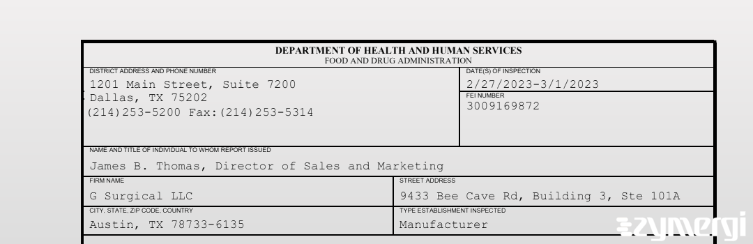 FDANews 483 G Surgical LLC Mar 1 2023 top