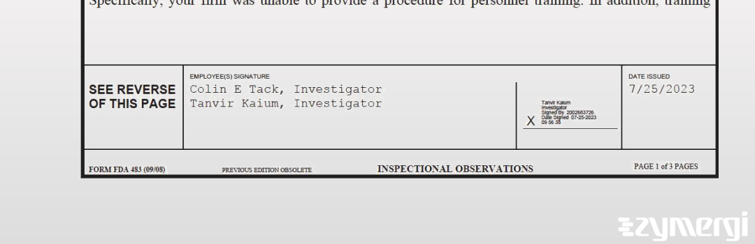 Colin E. Tack FDA Investigator Tanvir Kaium FDA Investigator 